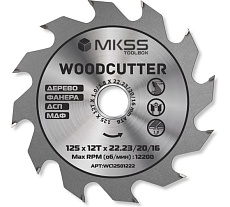 Диск пильный по дереву MKSS Toolbox WC1250 Woodcutter 125x12Тх22,23/20/16 мм WC12501222
