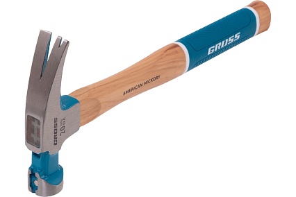 Молоток-гвоздодер Gross 560 г, угол 75, магнит, обрезиненная рукоятка american hickory 10419