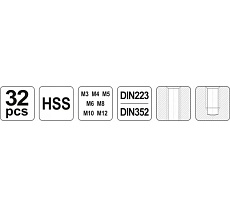Набор метчиков и плашек Yato М3-М12 32 предмета YT-2975