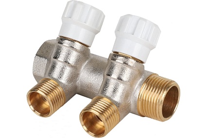 Коллектор MVI латунный с регулирующими вентилями 3/4"x1/2"x2 выхода MM.402.0504