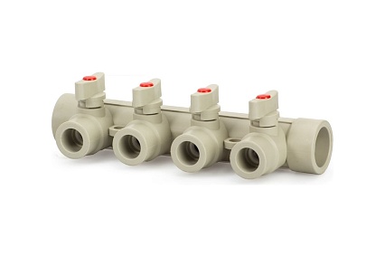 Коллектор с шаровыми кранами Lammin ppr 32x4 10/1 серый Lm31081004032G
