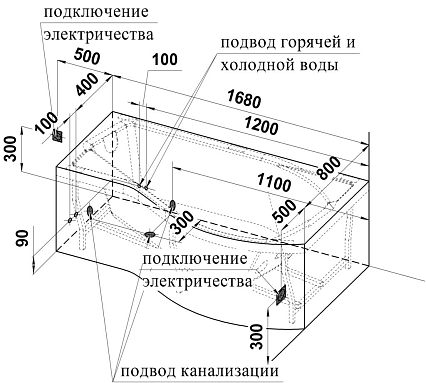 Акриловая ванна Ваннеса Миранда 168х95 L/R