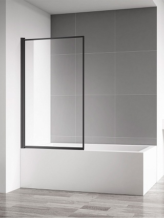 Шторка для ванны AQUAme AQM2859-L 80x140 левая, прозрачное стекло, черный