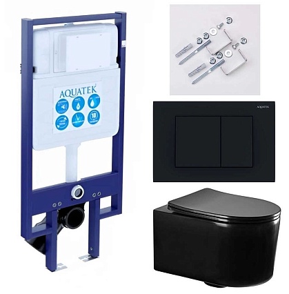 Подвесной унитаз SET Aquatek Мия-MB-012 4в1, кнопка черный матовый