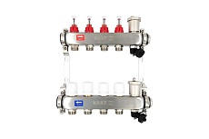 Коллекторная группа РОСТерм 1", нерж. сталь, 4 выхода на 3/4" нр с расходомерами YK7207-4L