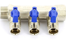 Коллектор Tiemme 3 отвода, с шар. клапанами 1х1/2&quot;(16) (никель) 1820007 / 1833N160403