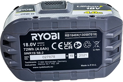 Аккумулятор Ryobi ONE+ RB1840X (18 В; 4 А*ч; Li-ion) 5133005053