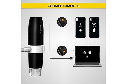 Цифровой беспроводной микроскоп iCartool WIFI/USB, 2Мп, 1000X, 1920x1080 IC-V316