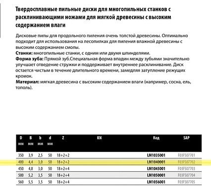 Пила дисковая Freud 400x4.4х50 мм, Z18+2+2, HM LM1040001