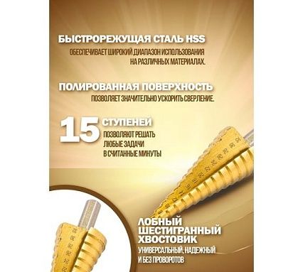 Ступенчатое сверло (4-32 мм, HSS 4241) Rockforce RF-44740 (29879)
