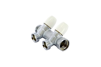 Коллектор Tiemme Maxima НВ, 3/4", с вентилями, 2 выхода, 1/2", Н 36 мм, хром 1860008