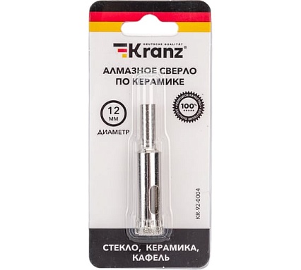 Сверло алмазное по керамограниту, керамике и стеклу 12 мм Kranz KR-92-0004
