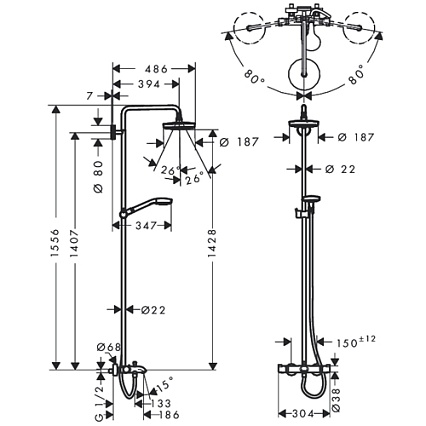 Душевая стойка Hansgrohe Croma Select S 180 2jet Showerpipe 27351400 термостат