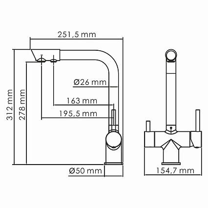 Смеситель для кухни WasserKRAFT A8367, под фильтр, черный матовый