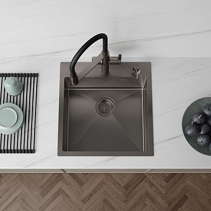 Кухонная мойка Iddis Haze врезной монтаж, нержавеющая сталь, графит, 49х51х20 см, HAZ49GMi77