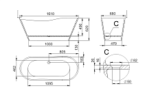 Ванна из искусственного камня Holbi Afrodita Nano Concrete 161x68 см бетон 2.01.005.44.4