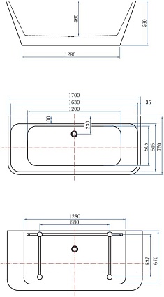 Акриловая ванна Aquanet Family Perfect 170x75 см, 13775-MW-MB белый матовый/черный матовый