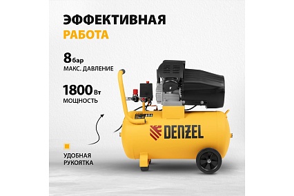 Воздушный компрессор Denzel прямой привод, dcv1800/50, 1,8 квт, 50 литров, 320 л/мин 58168