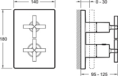 Смеситель для ванны Jacob Delafon Modulo E75395-CP внешняя часть, термостат