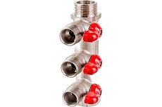 Коллектор с отсекающими кранами (плоскость) PRO AQUA 3/4, 3 х 1/2 V100.03-m20-f20