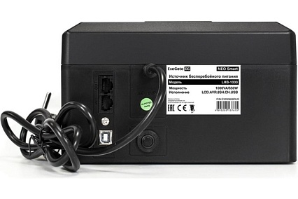 Источник бесперебойного питания Exegate NEO Smart LHB-1000.LCD.AVR.8SH.CH.RJ.USB 1000VA 650W, LCD, AVR, 8*Schuko, RJ45 11, USB, 4*USB-порта для зарядки, Black 293858