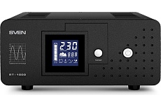 Источник бесперебойного питания SVEN RT-1000 Sin, 600Вт, Входное 145-280В, 2хCEE7/4 розетки, клеммы для внешних АКБ, LCD SV-013110