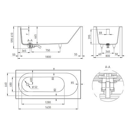 Ванна из литьевого мрамора Salini Ornella Kit S-Sense 180x80 102412G встраиваемая, белый глянцевый