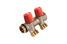 Коллектор Henco VBS с красными вентилями, 3/4"НР под евроконус, 3/4" - 2xEK VBS050502-RO