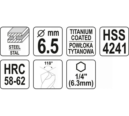 Сверло Yato фрезеровальное по металлу 6,5мм hss-tin hex YT-44824 364844824 092 1