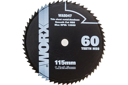 Пильный диск по алюминию (60T; 115х1.2х9.5 мм) Worx WA5047