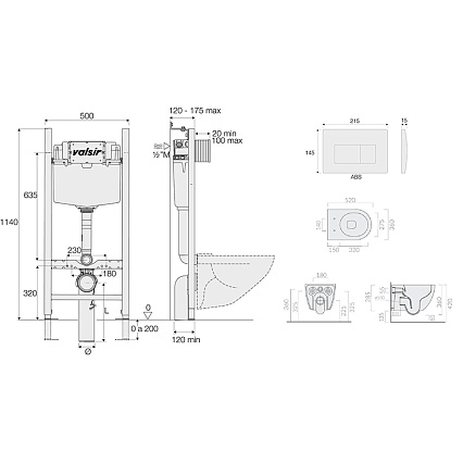 Подвесной унитаз с инсталляцией Valsir Winner S KIT VSWG 7334 Slim P1, 4в1, кнопка белый глянец