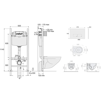 Подвесной унитаз с инсталляцией Valsir Winner S KIT VSCR 7334 Slim P3, 4в1, кнопка хром