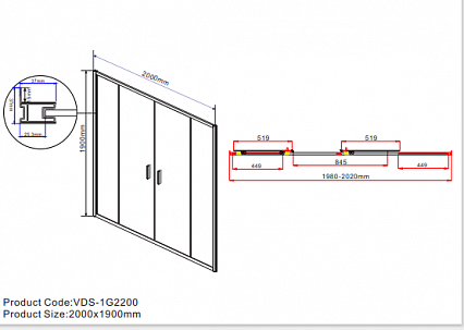 Душевая дверь Vincea Garda VDS-1G2200CL 200x190 хром, прозрачное