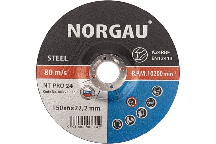 Диск шлифовальный армированный по стали NT-PRO 24 (150x6х22.2 мм) Norgau 083250150