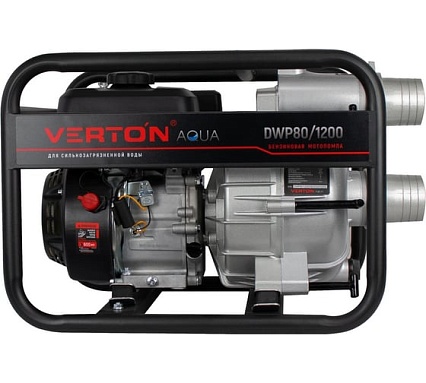 Мотопомпа для сильнозагрязненной воды Verton DWP 80/1200, 7л.с/212см3,80мм/3", 1200л/мин, 72м3/ч, h8м/26, d30мм 01.17548.17554