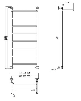 Полотенцесушитель водяной Aquanet Fiona 40x120 см, с верхней полкой