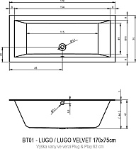 Акриловая ванна Riho Lugo Plug&Play 170x75 см L с монолитной панелью B132016005