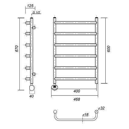 Полотенцесушитель электрический Domoterm Стефано П6 400x600 EL, ТЭН слева , хром