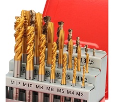 Набор машинных метчиков H-Tools M3-M12 HSSE-TiN DIN371/376 + сверла 21пр 245054THT