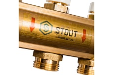 Распределительный коллектор из латуни без расходомеров 9 вых. STOUT SMB 0468 000009