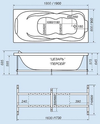 Акриловая ванна Тритон Персей 190х90 см
