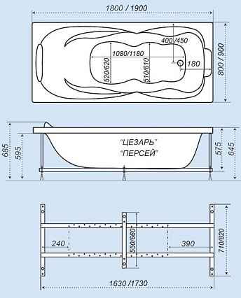 Акриловая ванна Тритон Персей 190х90 см