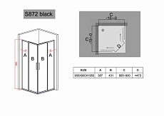 Душевой уголок Black&White Stellar Wind S872 90x90, черный