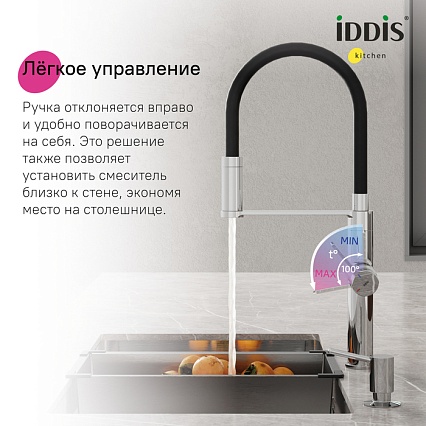 Смеситель для кухни Iddis Ikon IKNGMFFi05 фильтр, гибкий излив, графит