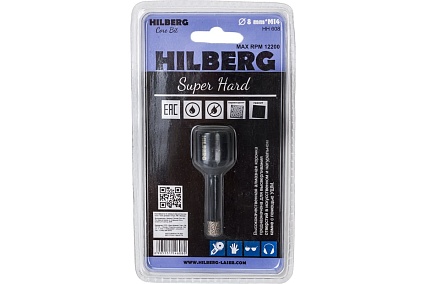 Коронка алмазная с воском по керамике и керамограниту Super Hard (8 мм; M14) Hilberg HH608
