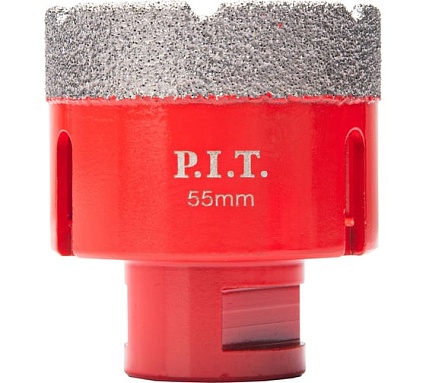 Коронка алмазная по керамограниту P.I.T. 55 мм, M14, сухое сверление, вакуумная пайка AMAS18-0055