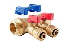 Коллектор с шаровыми кранами PROFACTOR в/н 1&quot; х 2 вых 16 цанга PF MVP 267.2