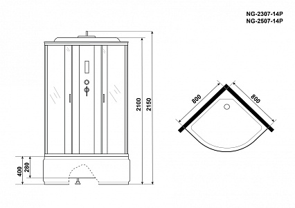 Душевая кабина Niagara NG 2507-14P 80x80 стекло тонированное, пульт управления