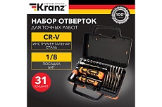 Отвертка с набором бит и торцевых головок Kranz реверсивная, рычажная, 31 предмет KR-12-4778