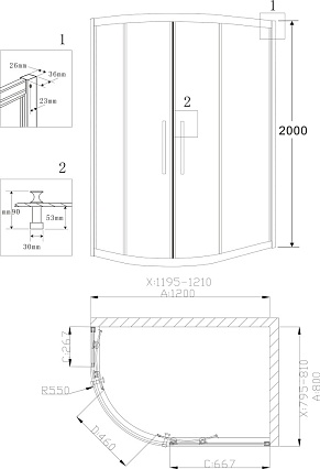 Душевой уголок Grossman Pragma PR-120SR 120x80 асимметричный, серебро, R